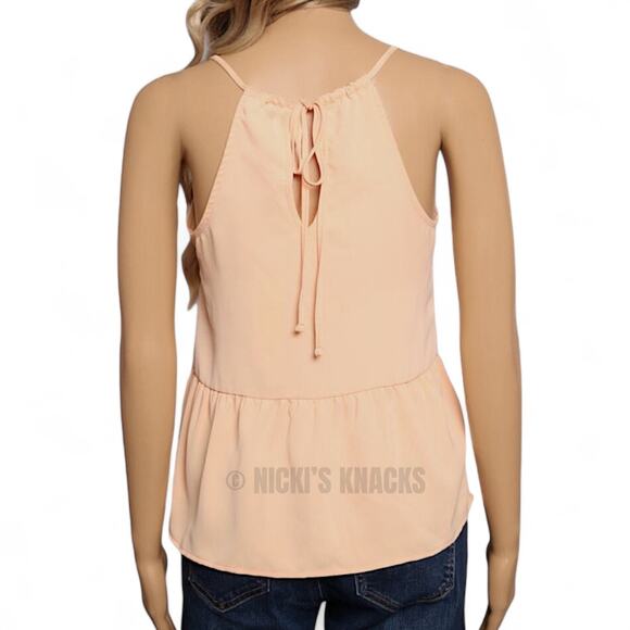 Peach Halter Peplum Cami Top Tie Back Sleeveless Chiffon Tank Summer Size XS - Picture 4 of 9